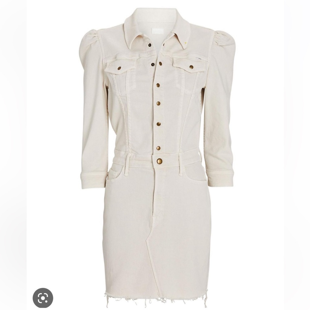 Mother cream denim puff-shoulder dress